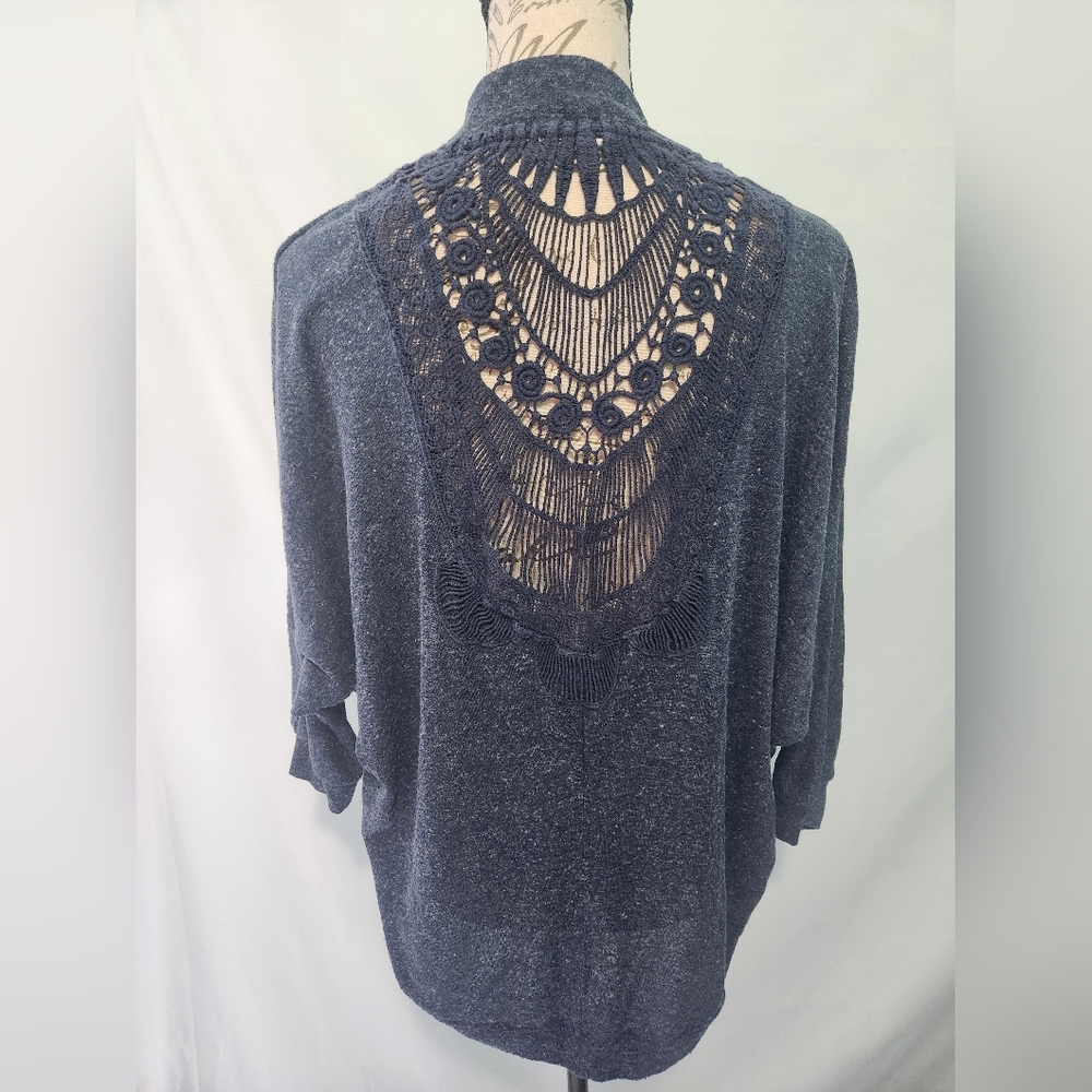 Rewind Blue Heathered Lace Back Cardigan. Size Small. Office Casual